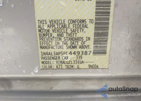 2015 Nissan Altima 2.5/2.5 S/2.5 Sl/2.5 Sv from USA, damaged, VIN 1N4AL3AP5FC449387